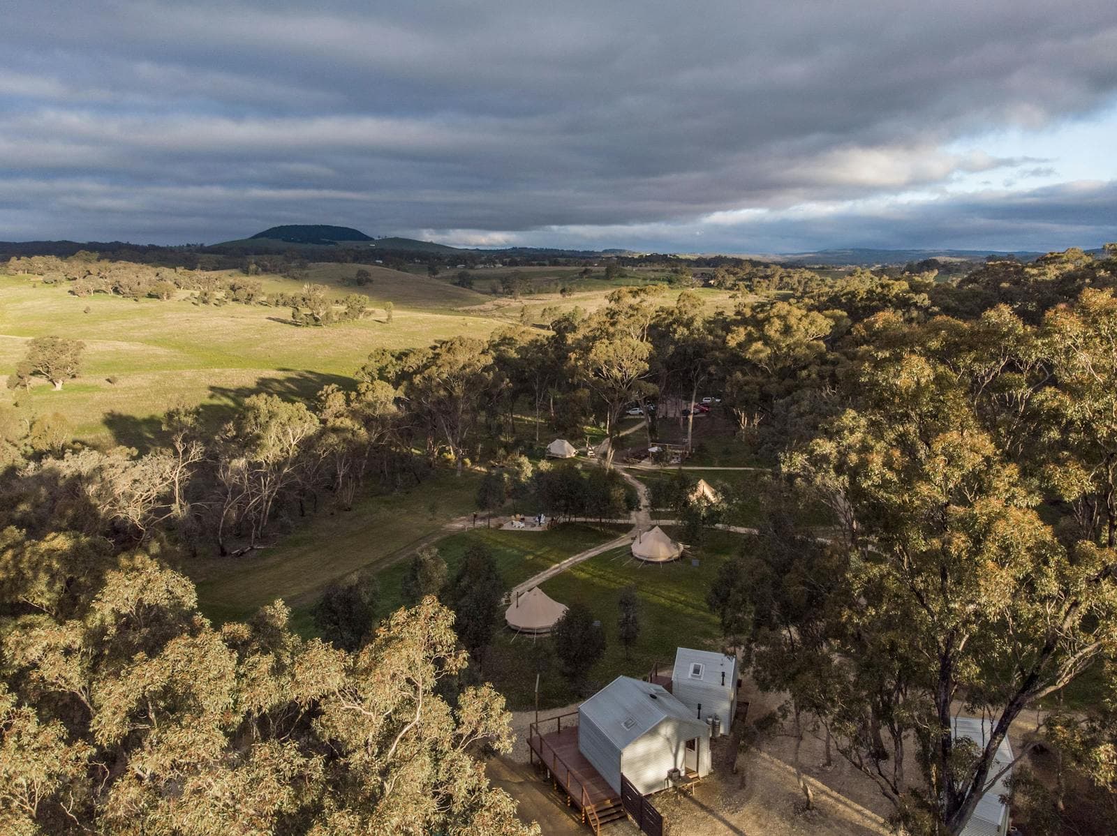 The view over the paddocks and hills beyond the campsite